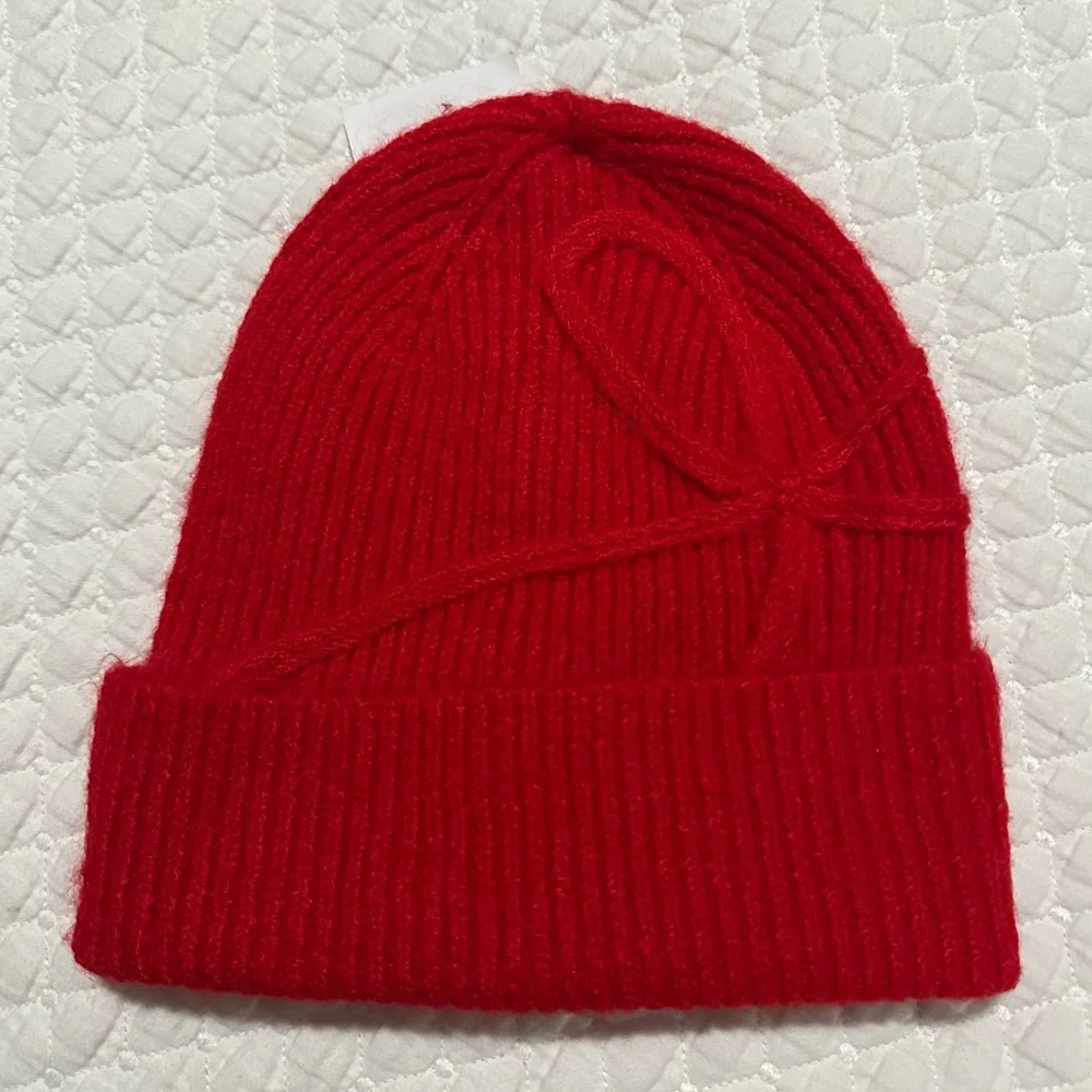 American Eagle Red Knit Bow Beanie